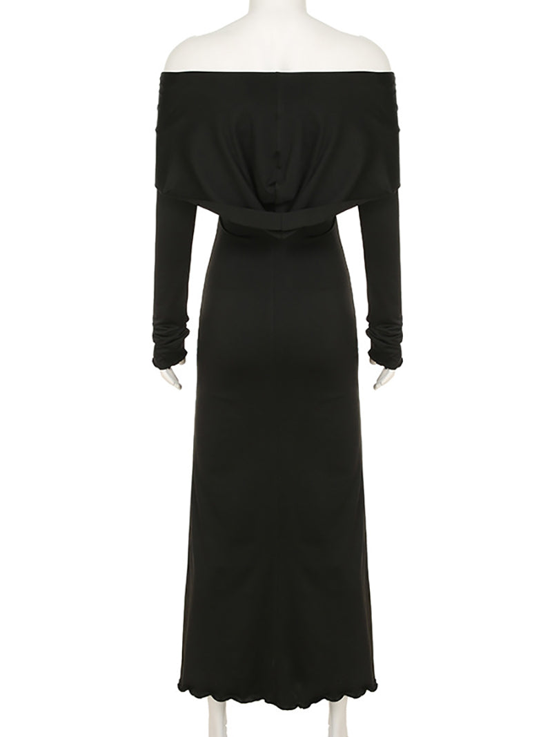 Fashion Swinging Collar Hooded Sleeve Maxi Dress