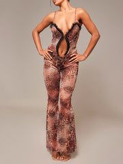 Sexy Hollow out Backless Print Jumpsuit