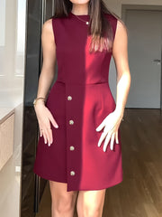 Casual Round Neck Sleeveless Button Decor A-Line Dress