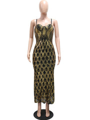 Gold Scallop Sequin Cami Midi Dress