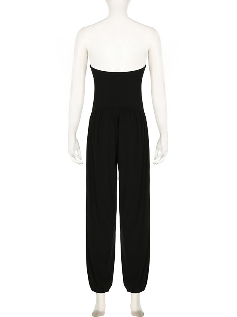 Casual Strapless Slim Pleat Pants Harem Jumpsuit