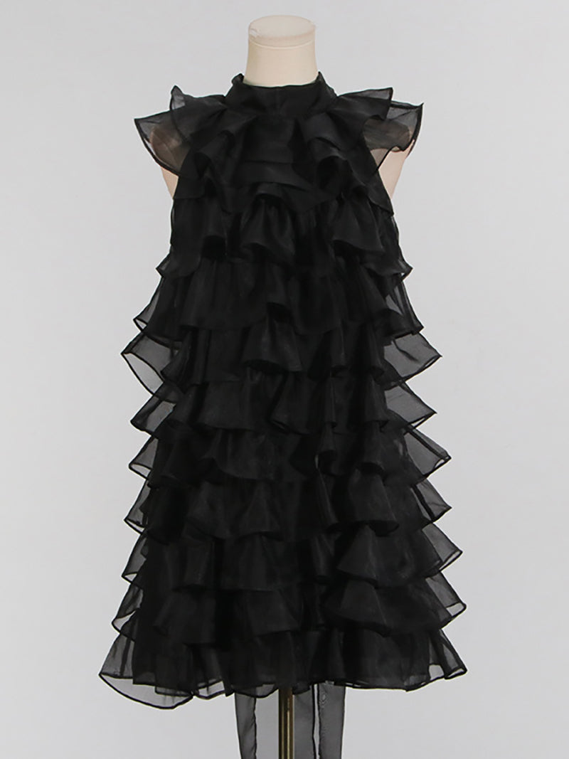 Fashion Sleeveless Tiered Ruffle Slim Dress