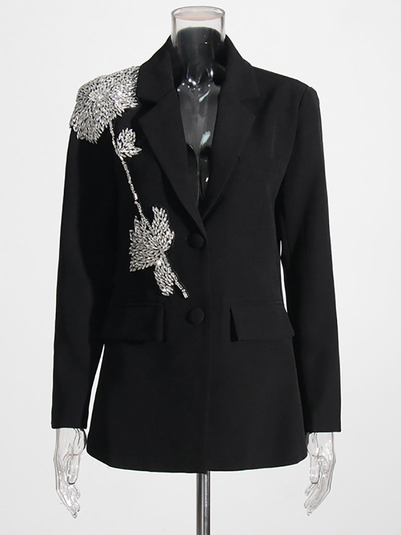 Fashion Rhinestone Patchwork Blazers Coat