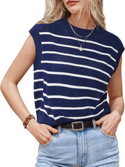 Fashion Sleeveless Stripe Knit Pullover