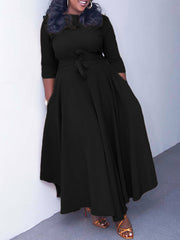 Plus-Size Fashion Casual Lace-up Maxi Dress