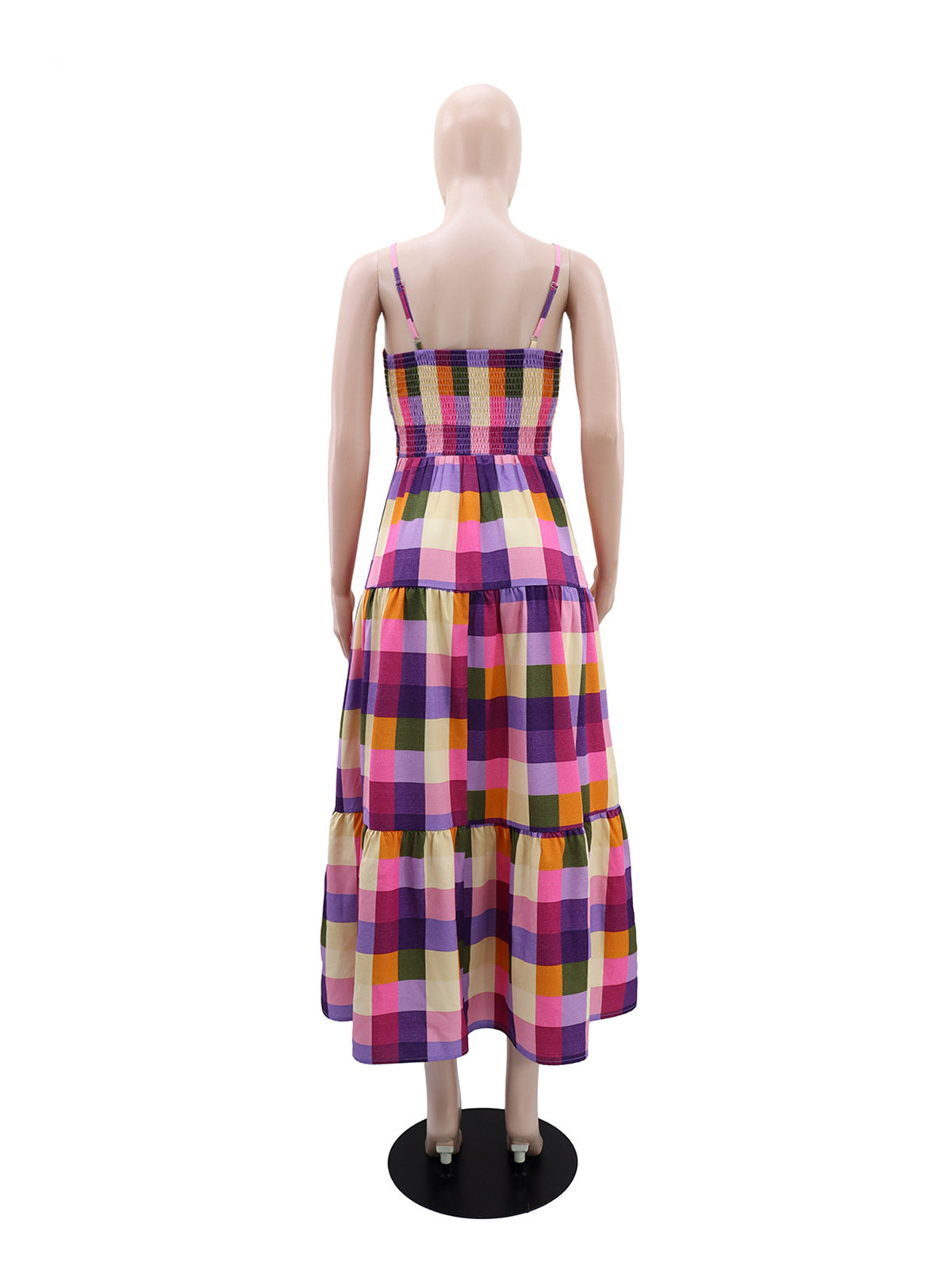 Casual Plaid Print Cut Out Vacation Maxi Dress