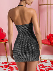 Sexy Halter Backless Rhinestone Slim-Fit Hip Dress