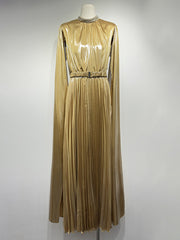 Fashion Cape Sleeve Pleated Maxi Dress