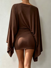 Draped Batwing Sleeve Bodycon Mini Dress