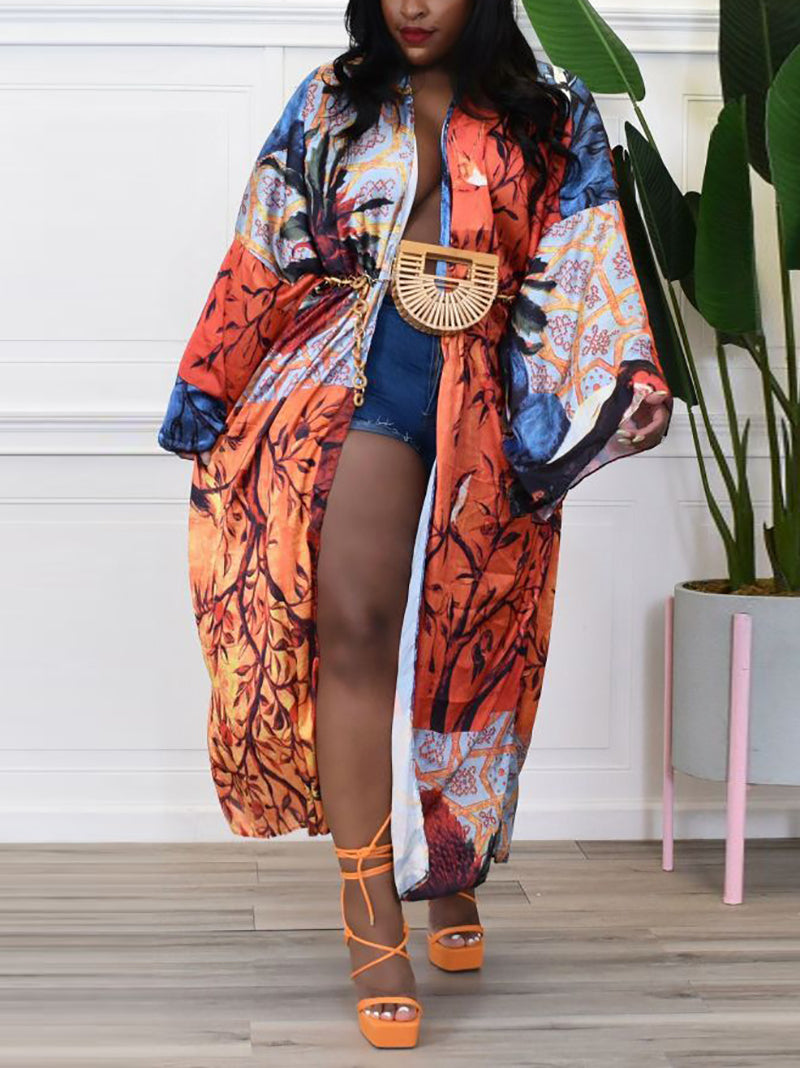 Fashion Print Loose Beach Cover-up Coat