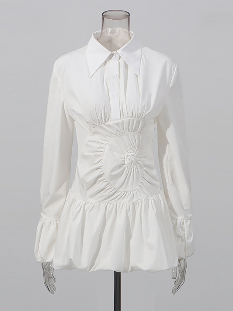 Fashion Folded Collar Ruched Bubble Mini Dress