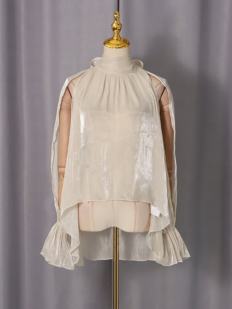 Fashion Stand Collar Off Shoulder Long Sleeve Loose Shirt