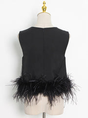 Casual Solid Color Sleeveless Feather Top