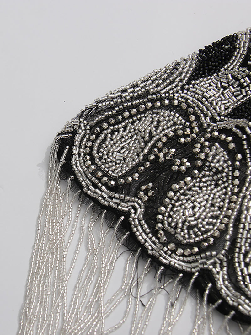 Fashion Sparkly Beaded Fringed Cape Coat