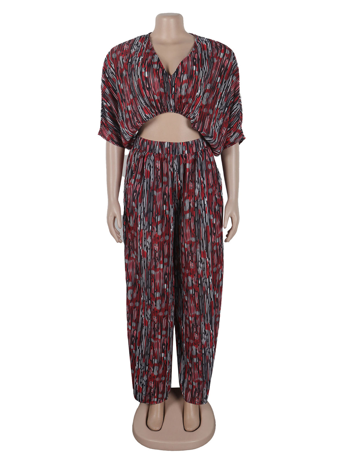 Casual Print Crop Top Wide leg Pants Suit