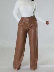Fashion PU Leather Wide Leg Pants