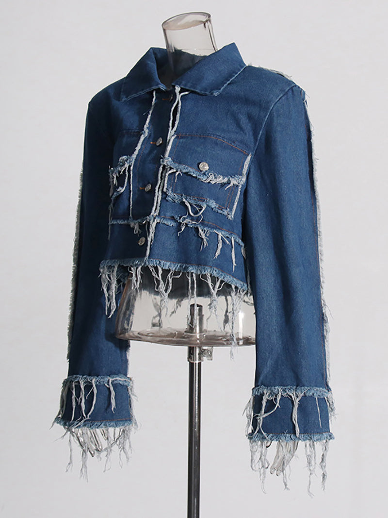 Fashion Tassel Cropped Denim Jacket