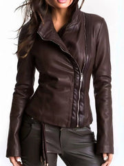 Asymmetric Zip Fitted Faux Leather Jacket