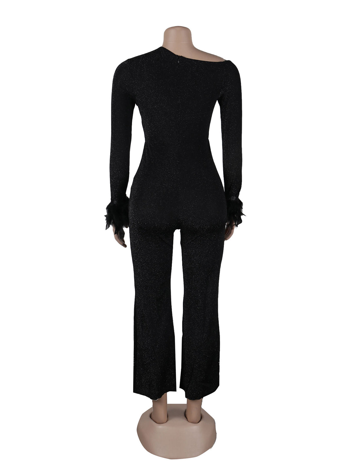 Sloping Shoulder Feather Sleeve Jumpsuit