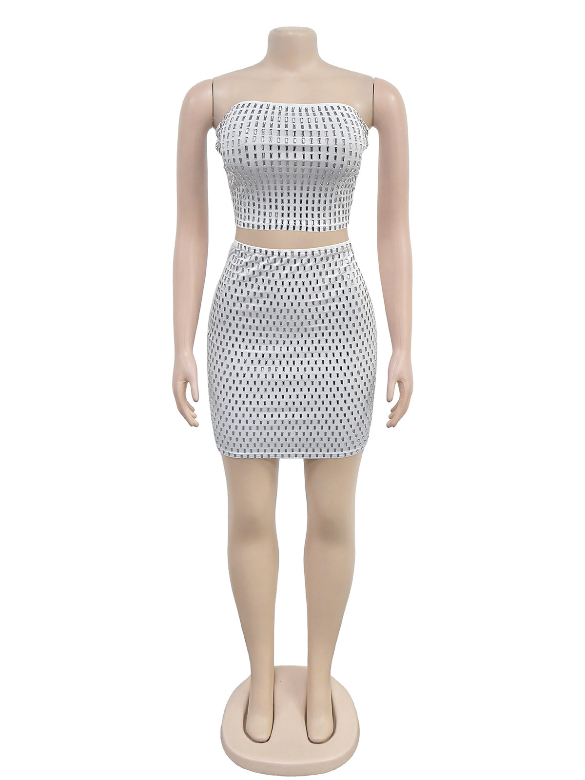 Sexy Rhinestone Cropped Top And Bodycon Mini Skirt Sets