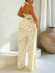 Fashion Polka Dot Halter Backless Fringe Set