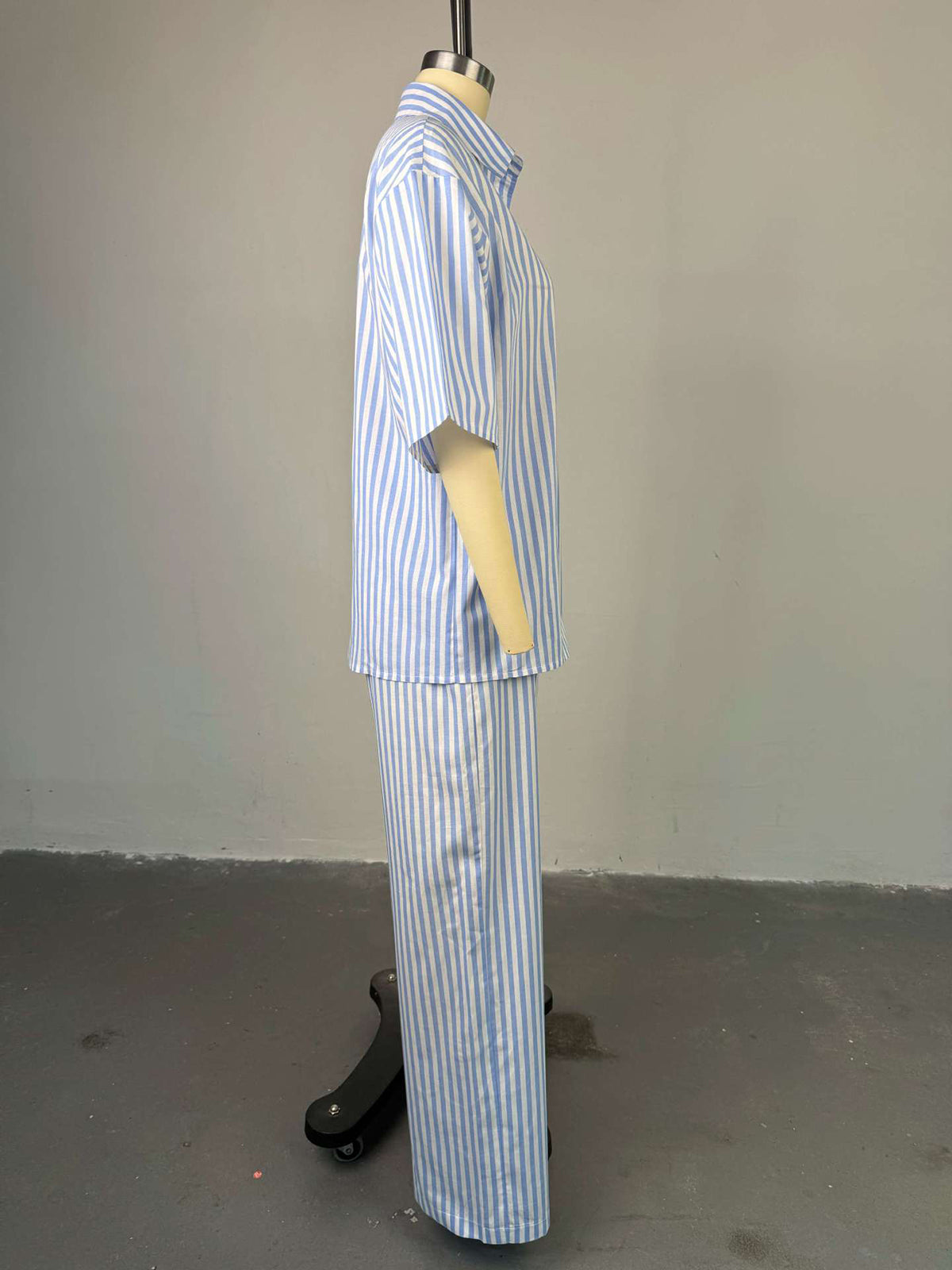 Casual Stripe Shirt High Waist Trousers Two Piece Set