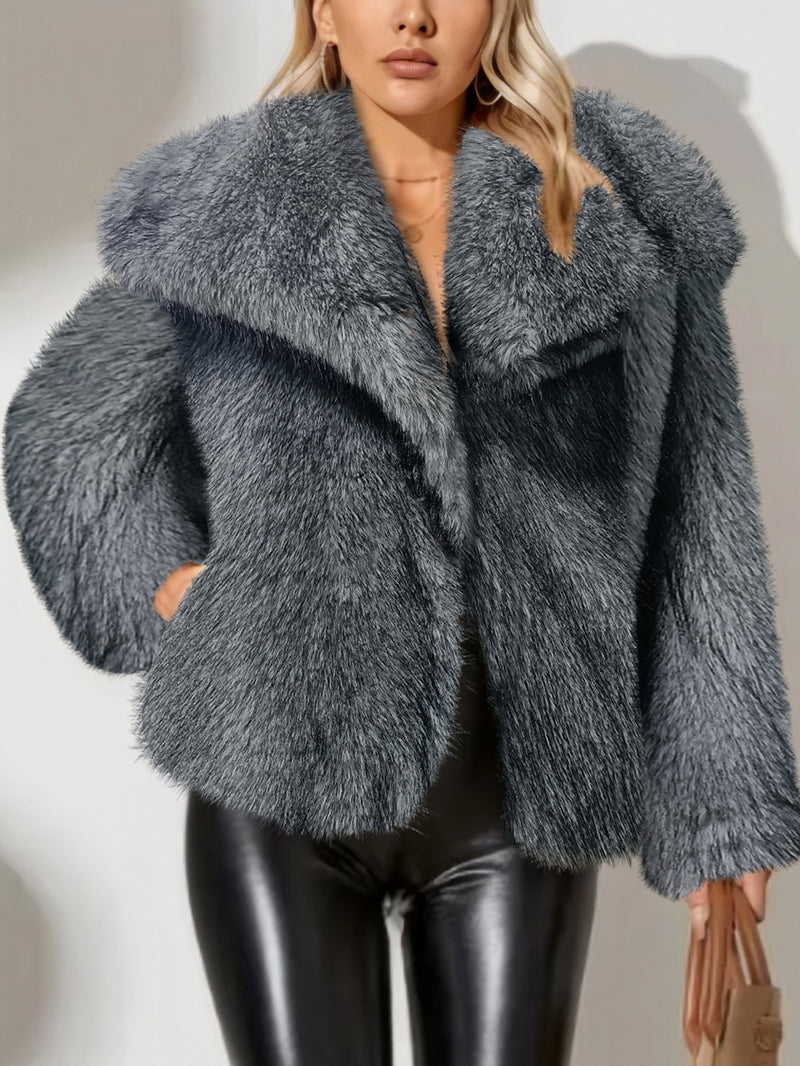 Fluffy Turn Lapel Faux Fur Warm Coat