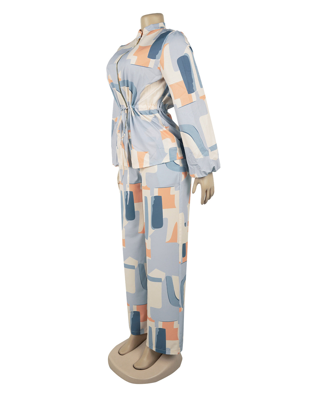 Print Cinched Waist Top Casual Pants Two Piece Set