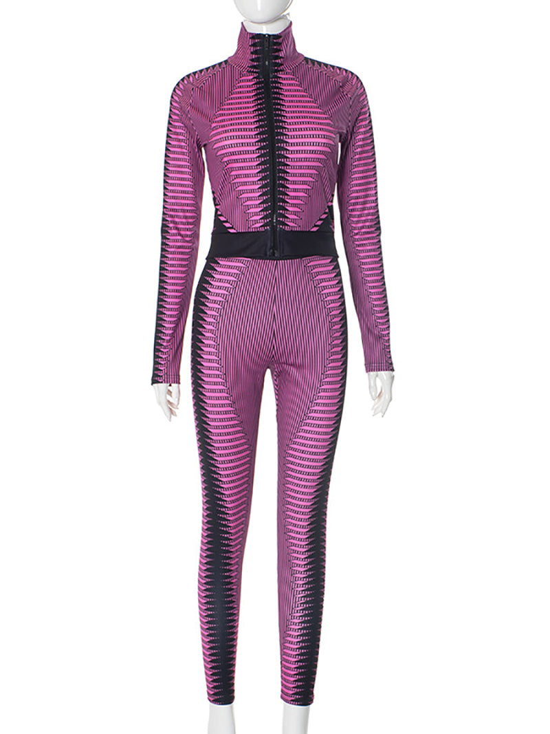 Print Long Sleeve Tight Sport Leggings Set