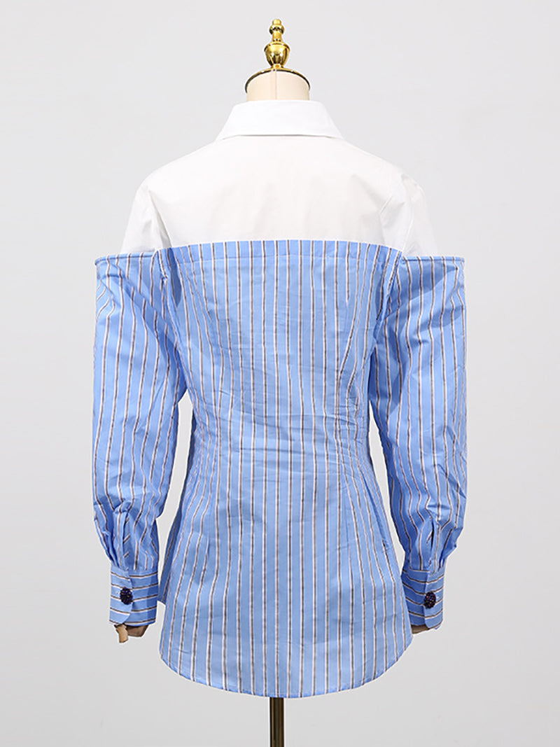 Fashion Patchwork Stripe Loose Shirt