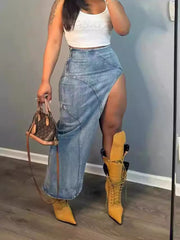 Fashion Irregular High Waist Slit Denim Skirts