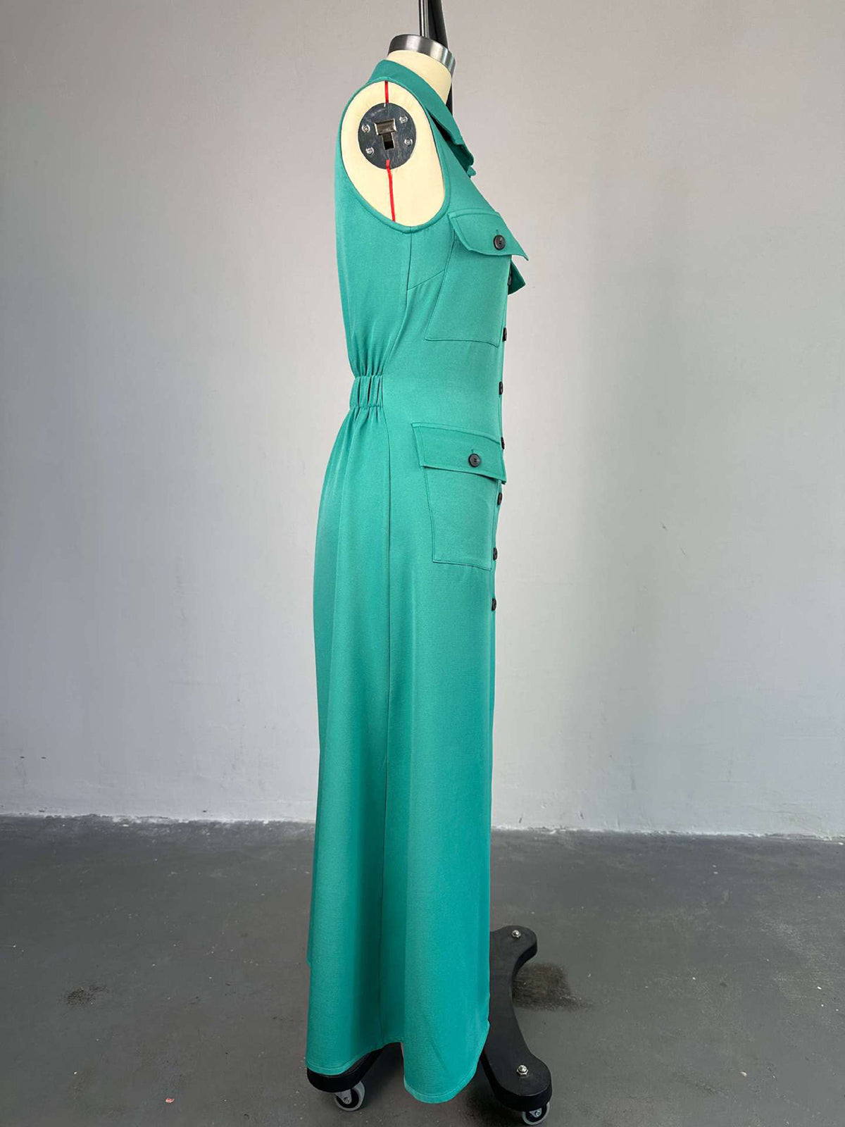 Lapel Sleeveless High Waist Cardigan Midi Dress
