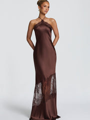 Halter Lace Panel Fishtail Maxi Dress