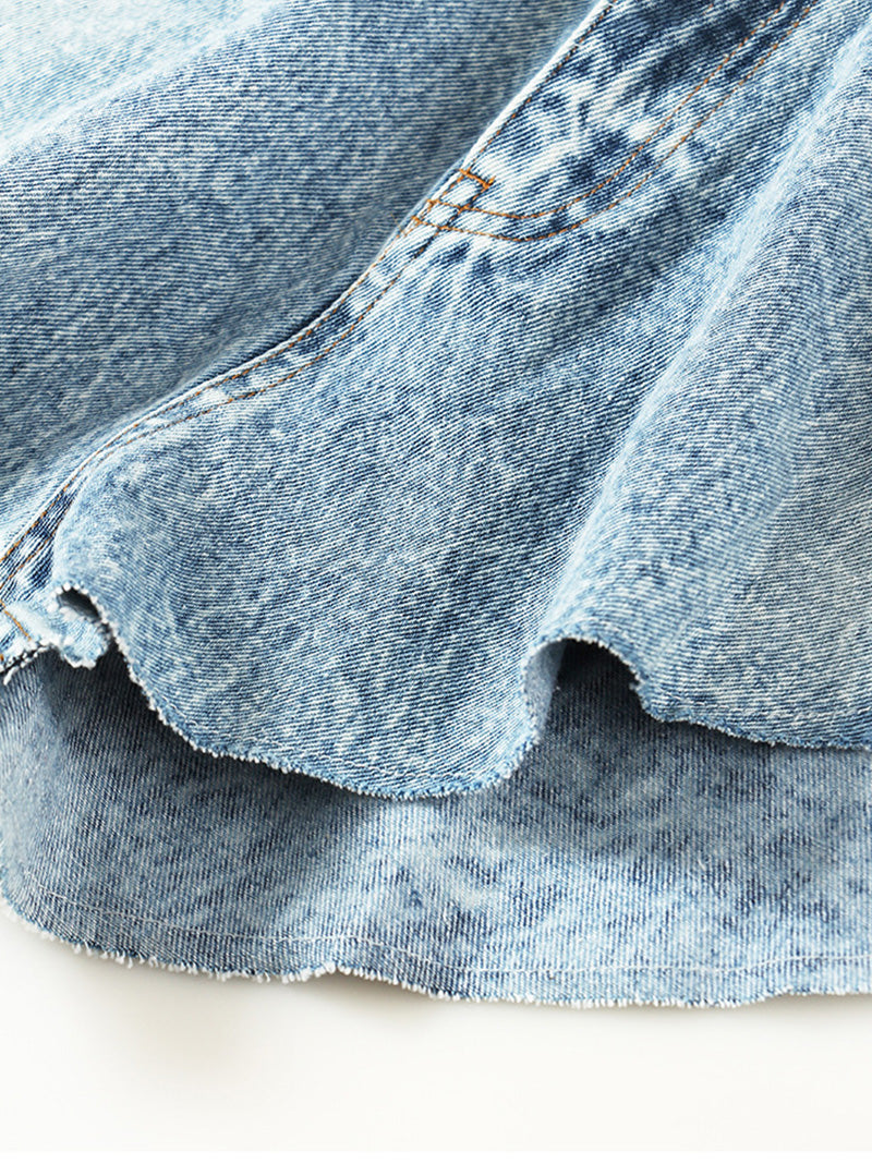 Casual Ruffle Hem Denim Shorts