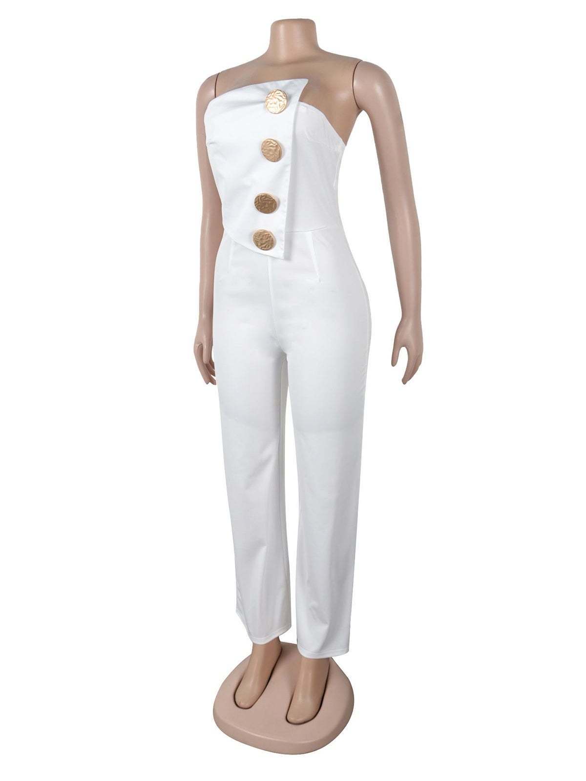 Flared Tube Top Button-Embellished Jumpsuit