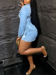 Fashion Long Sleeve Elastic Cinched Waist Mini Dress