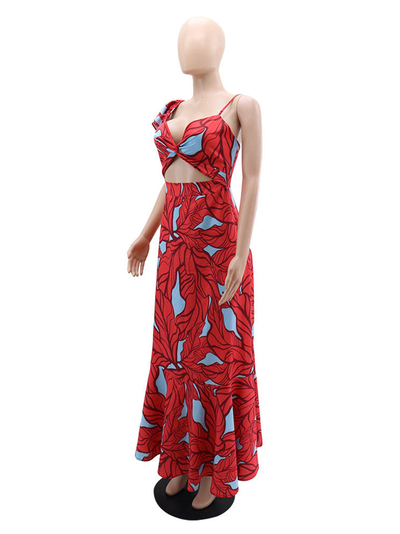 Fashion Print asymmetry Ruffles Dress