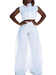 Fashion Backless Sleeveless Crop Top And Wide-Leg Pants Set