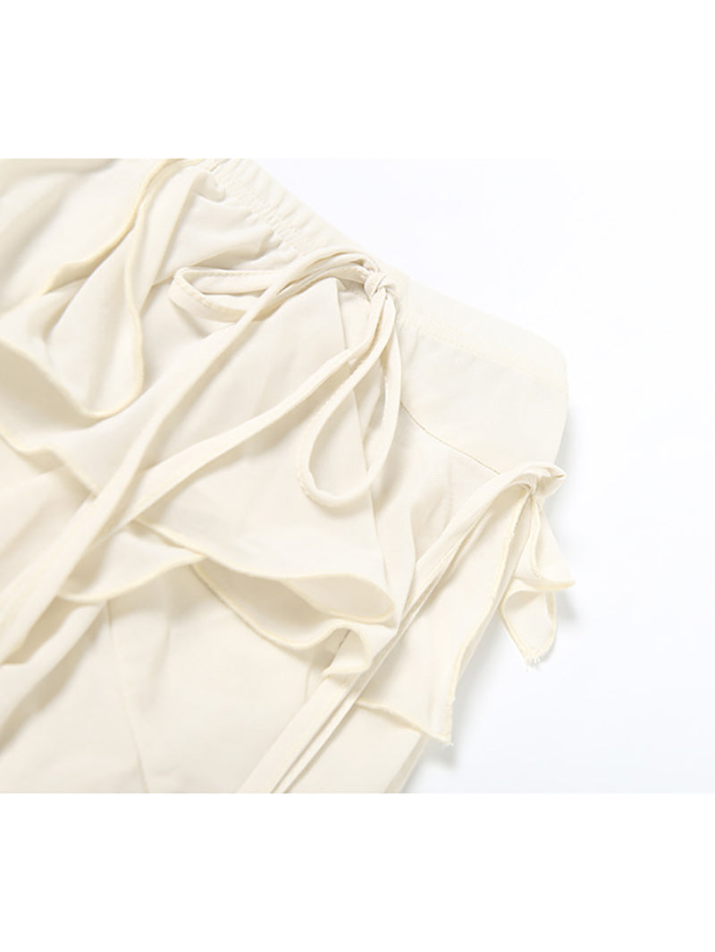Layered Ruffle Flare Leg Elastic Waist Pants