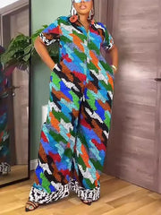 Casual Print Zipper Wide Leg Jumpsuit