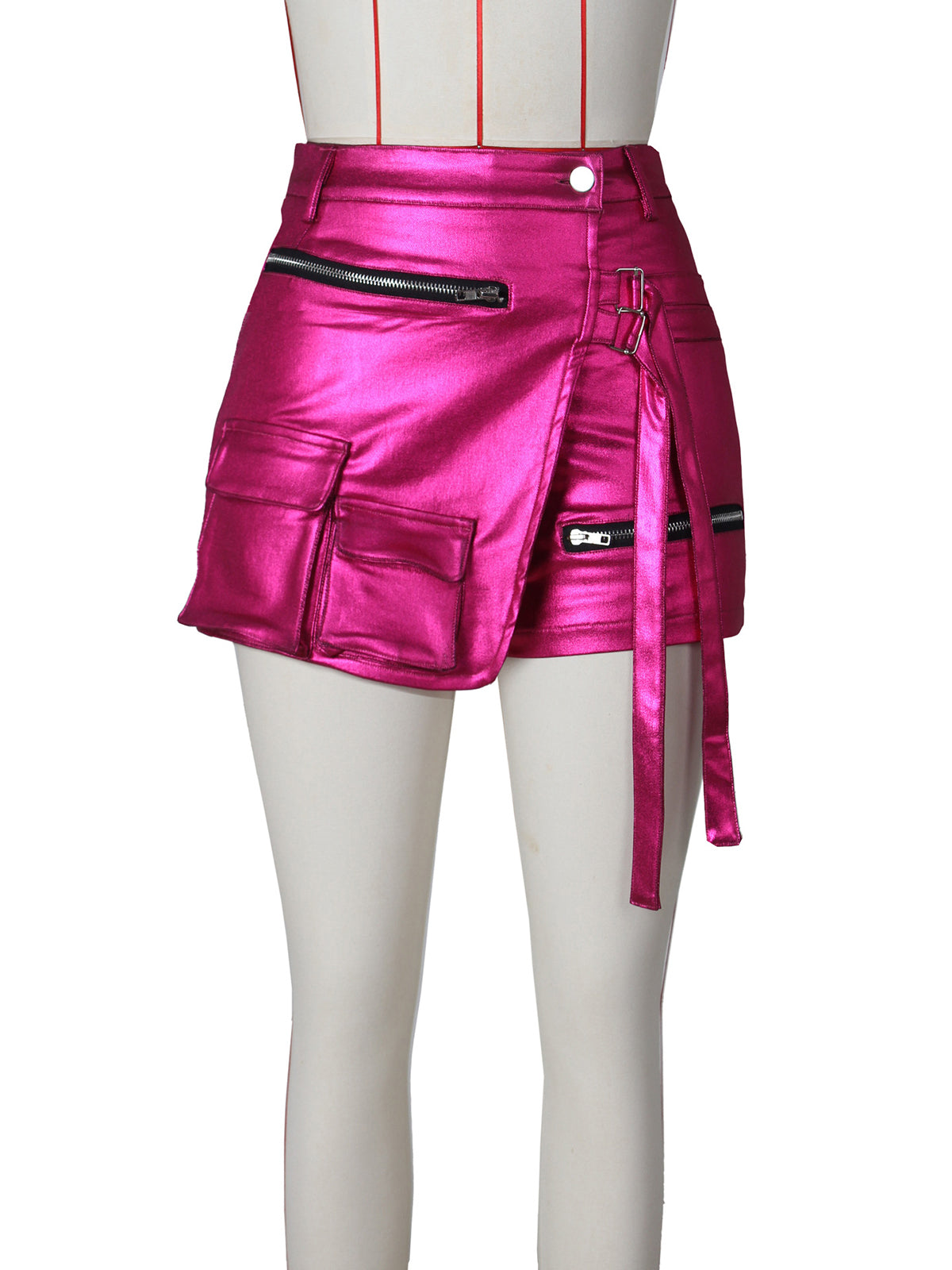 Casual Metallic Shiny High Waist Irregular Shorts Skirs