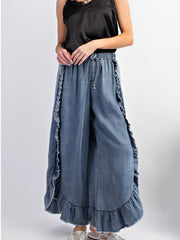 Fashion Bohemian Style Ruffles Wide Leg Jeans