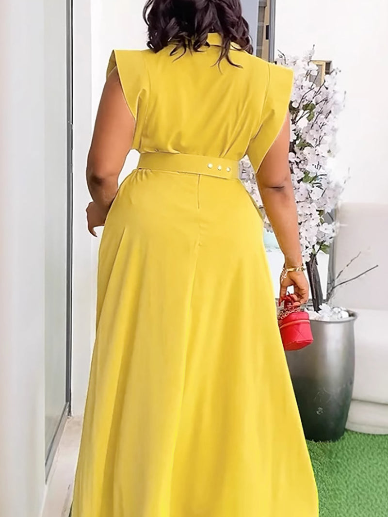 Elegant Sleeveless Shirt Top Slit Skirt Set