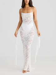 Sexy Backless Lace Streamer Spaghetti Strap Dress