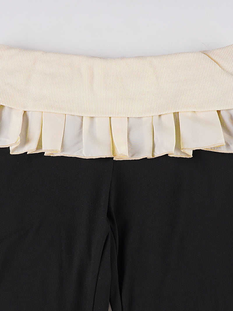 Casual Rib Knit Ruffles Patchwork Trousers