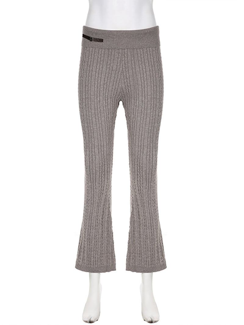 Leather Buckle Knit Casual Trousers