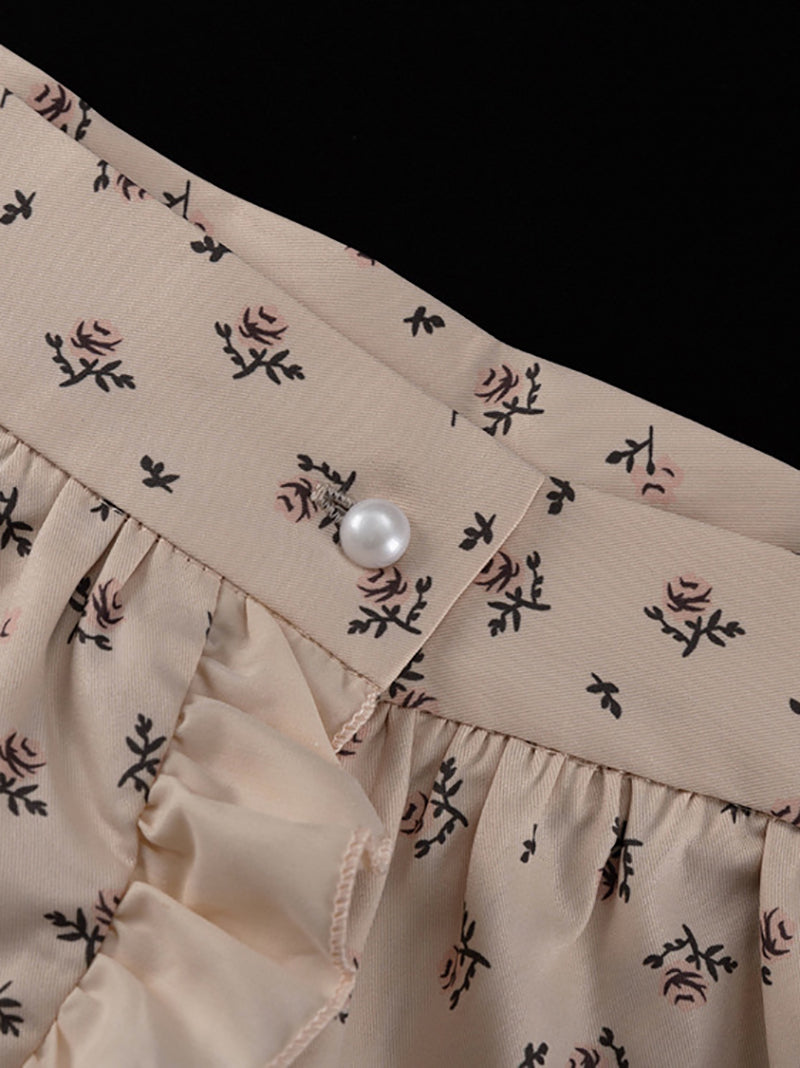 Elegant V-neck Print Waist Ruffle High Split Maxi Dress