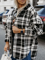 Fashion Hooded Plaid Button Loose Jacket