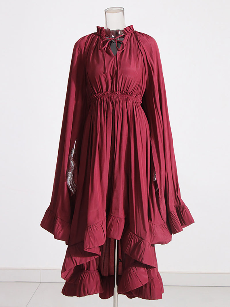 Fashion Cloak Sleeve Ruffles Pleated Long Dress