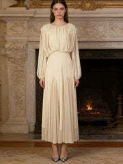 Long Sleeve Pleated Maxi Dress-boutique